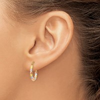 14K & White and Rose Rhodium Hollow Scalloped Hoop Earrings view 3