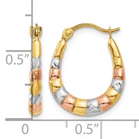 14K & White and Rose Rhodium Hollow Scalloped Hoop Earrings view 4