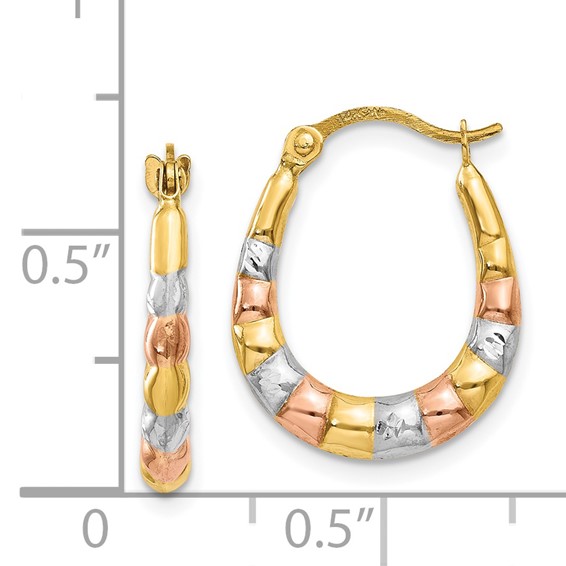 14K & White and Rose Rhodium Hollow Scalloped Hoop Earrings