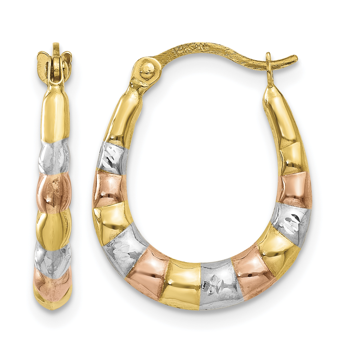 14K & White and Rose Rhodium Hollow Scalloped Hoop Earrings (TL775)