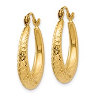 14K Yellow Gold Diamond Cut Hollow Hoop Earrings view 2