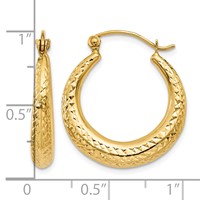 14K Yellow Gold Diamond Cut Hollow Hoop Earrings view 4
