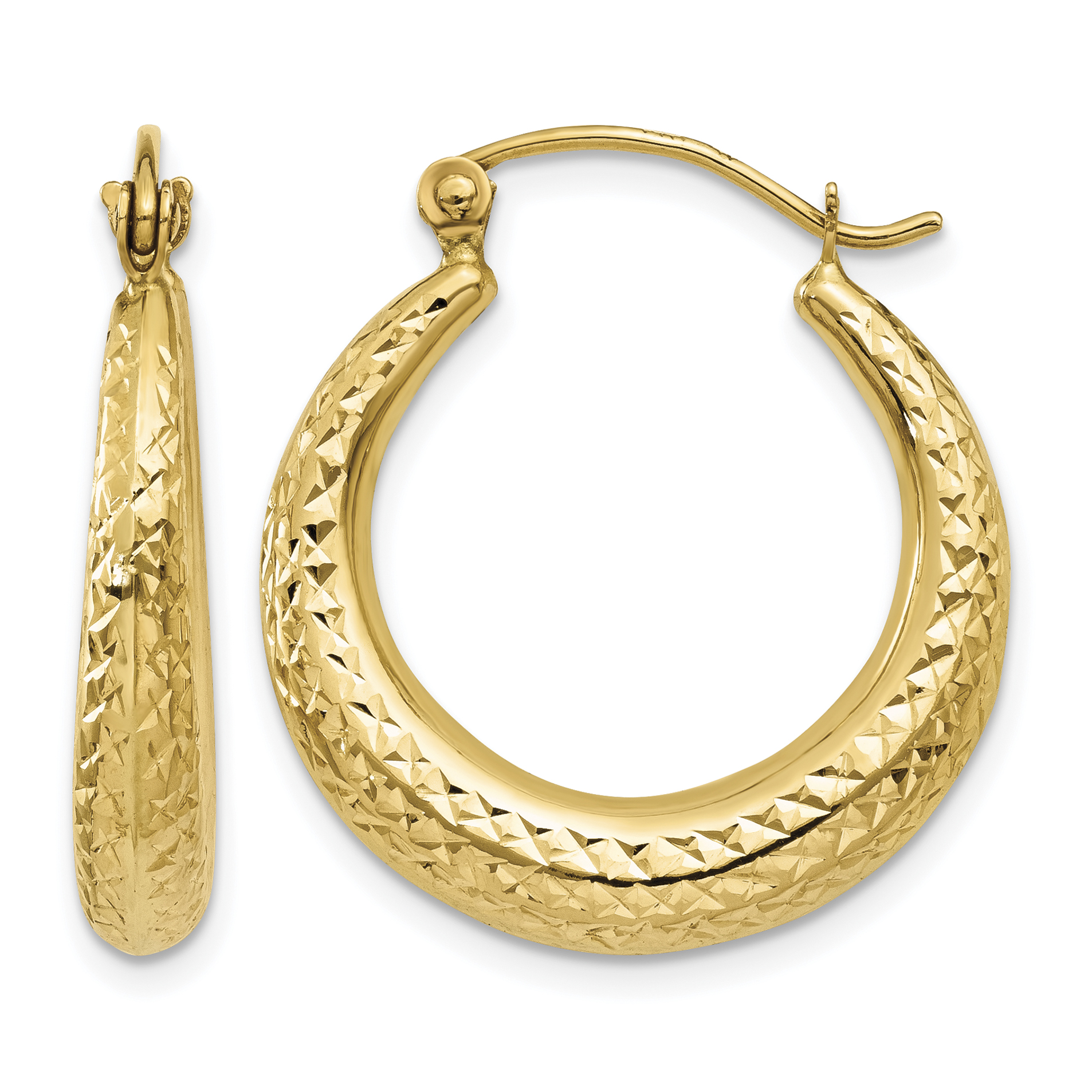 14K Diamond Cut Hollow Hoop Earrings (TL776)