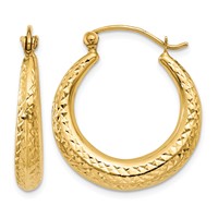 14K Yellow Gold Diamond Cut Hollow Hoop Earrings view 1
