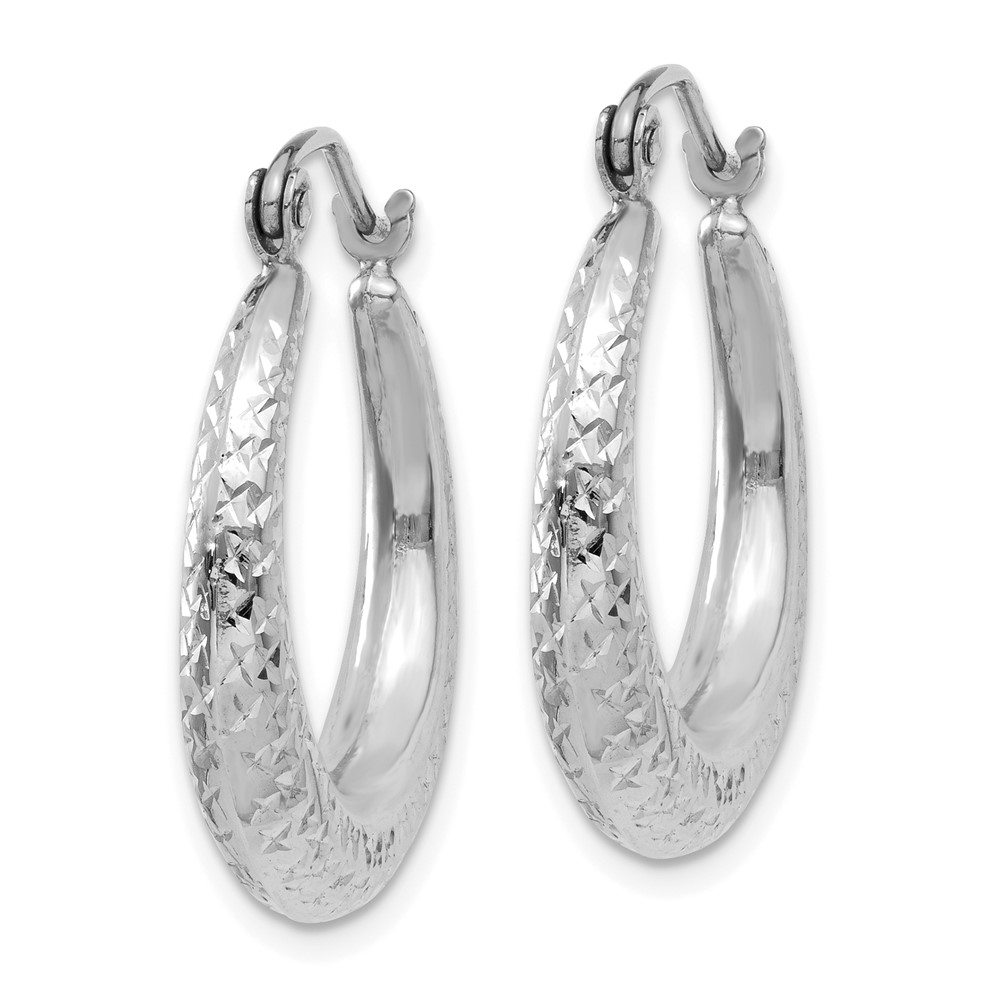 14K White Gold Diamond Cut Hollow Hoop Earrings (TL777)