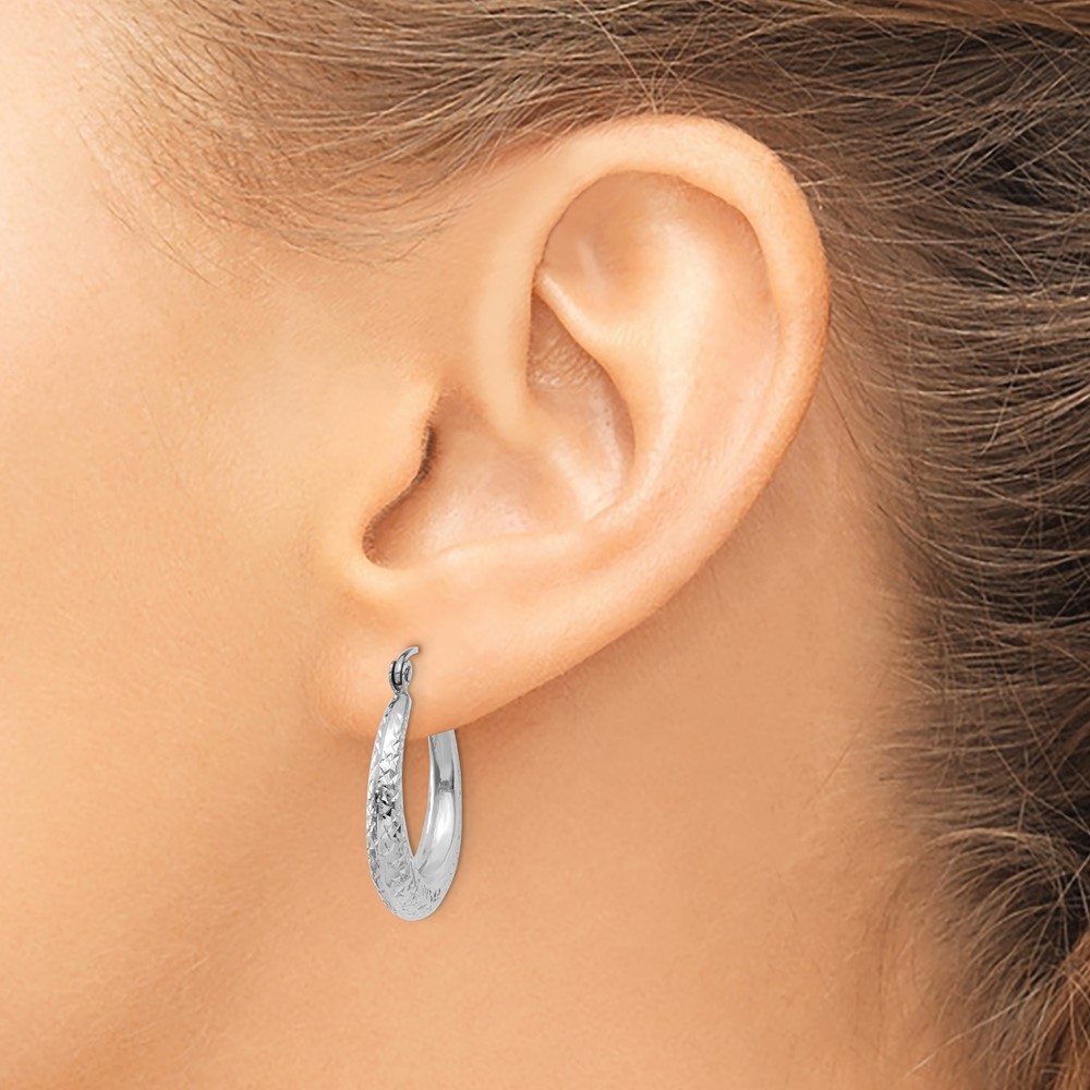 14K White Gold Diamond Cut Hollow Hoop Earrings (TL777)