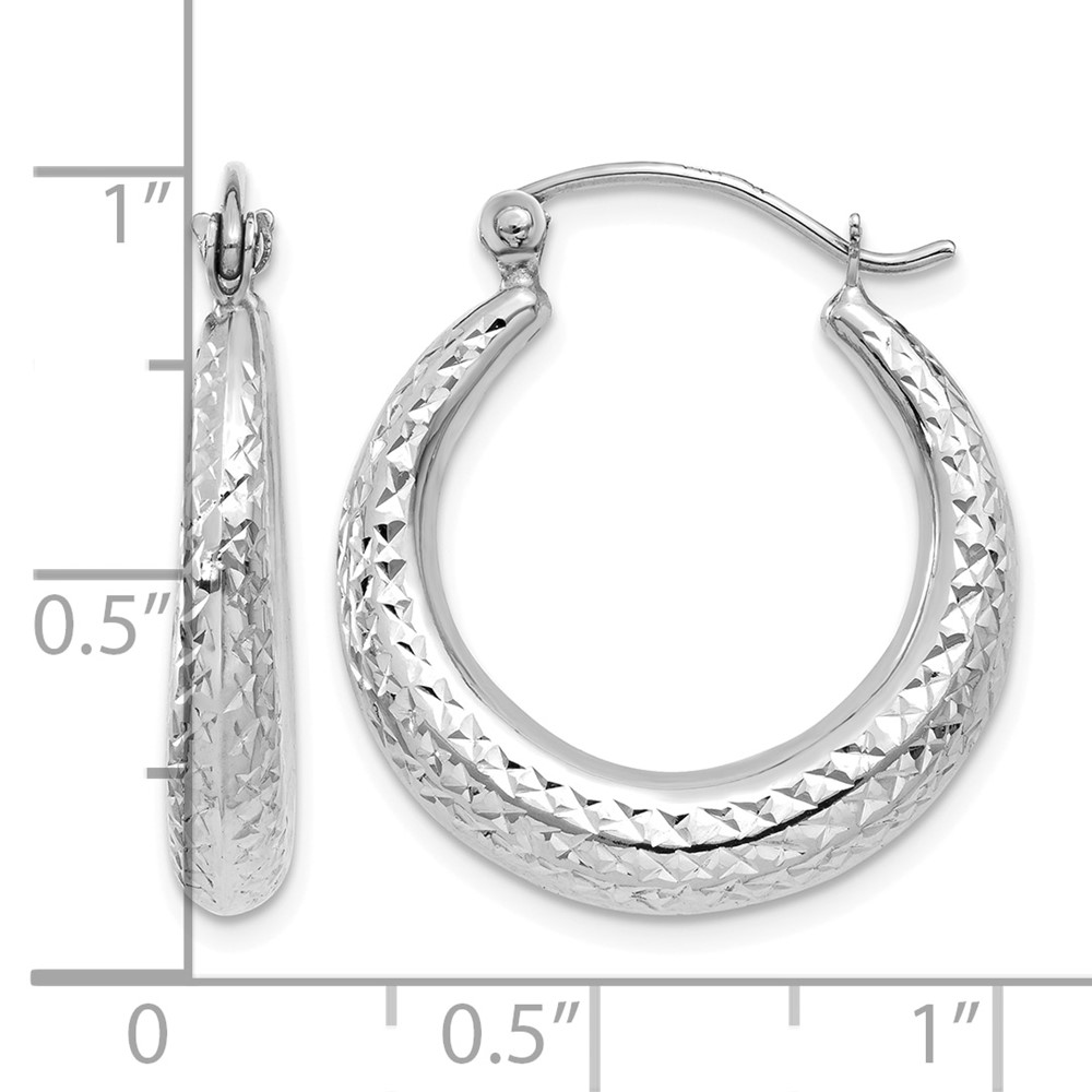14K White Gold Diamond Cut Hollow Hoop Earrings (TL777)