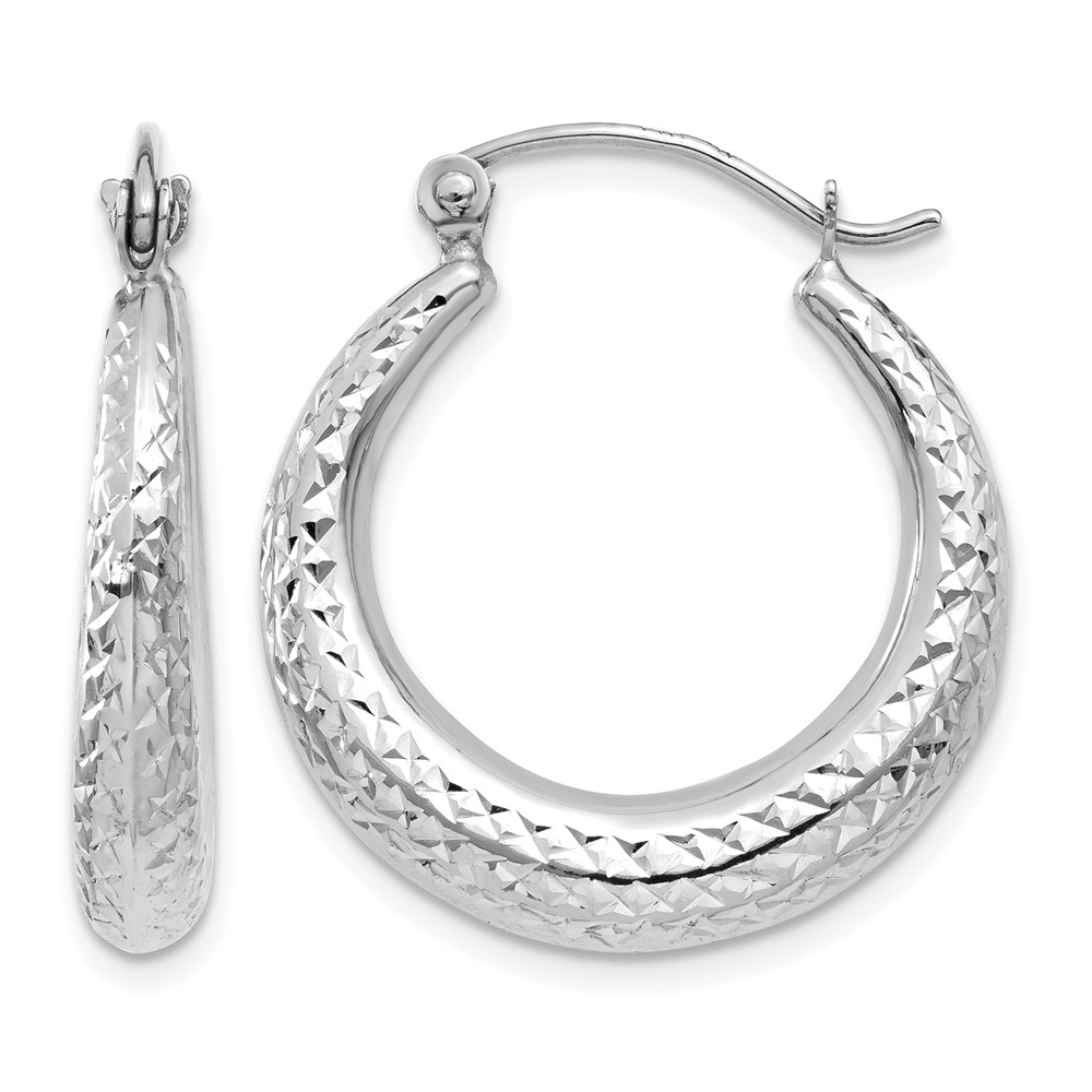 14K White Gold Diamond Cut Hollow Hoop Earrings (TL777)
