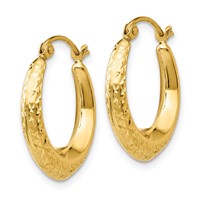 14K Yellow Gold Textured Hollow Hoop Earrings view 2