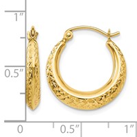 14K Yellow Gold Textured Hollow Hoop Earrings view 4