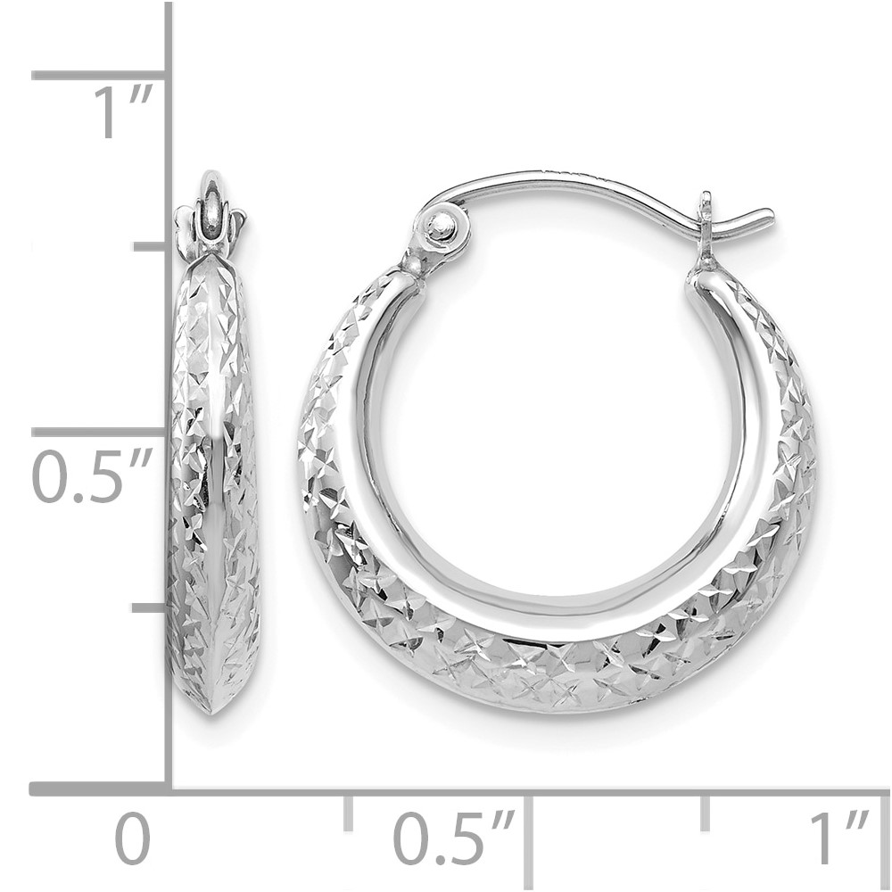 14K White Gold Textured Hollow Hoop Earrings (TL779)