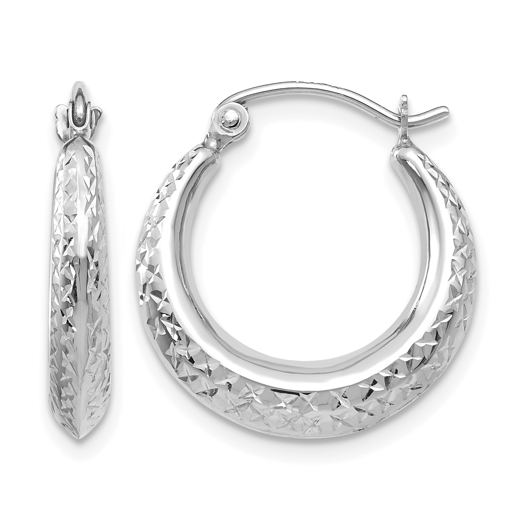 14K White Gold Textured Hollow Hoop Earrings (TL779)