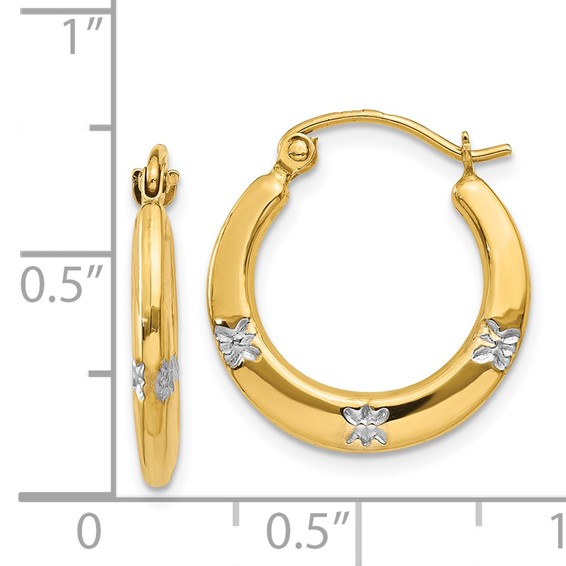 14K & Rhodium Flowers Hollow Hoop Earrings