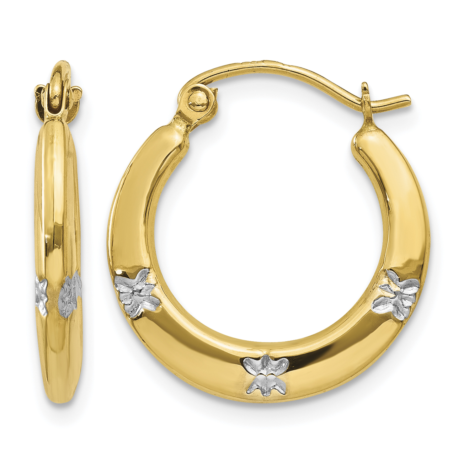14K & Rhodium Flowers Hollow Hoop Earrings (TL780)