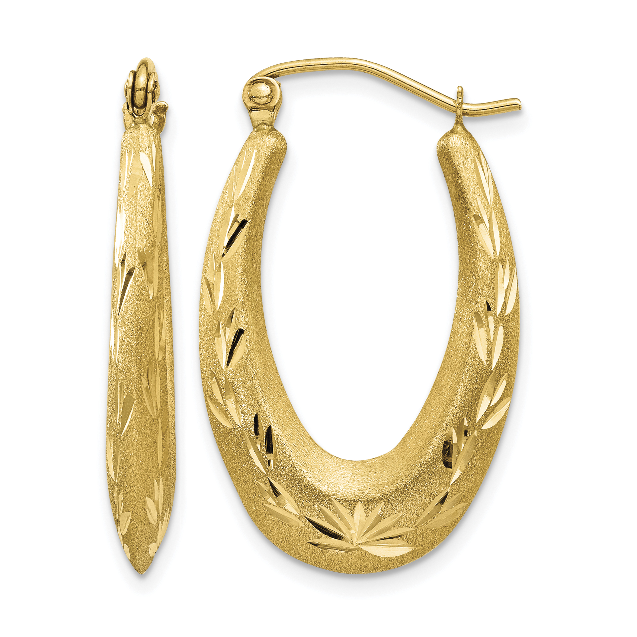 14K Satin Diamond Cut Hollow Hoop Earrings (TL782)