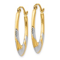 14K & Rhodium Hollow Oval Hoop Earrings view 2