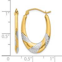 14K & Rhodium Hollow Oval Hoop Earrings view 4