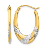 14K & Rhodium Hollow Oval Hoop Earrings view 1