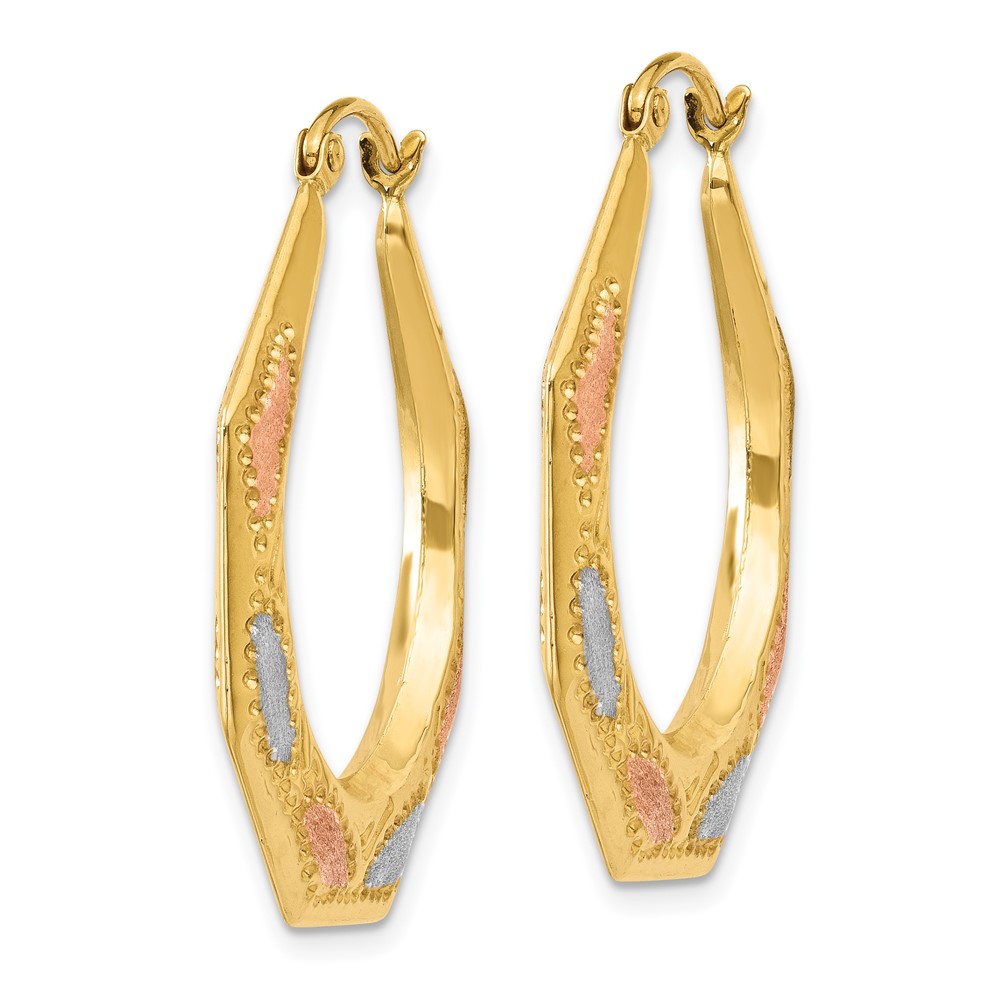 14K & White and Rose Rhodium Hollow Hoop Earrings (TL787)