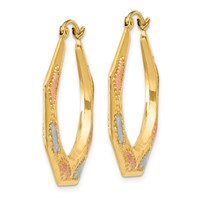14K & White and Rose Rhodium Hollow Hoop Earrings view 2