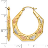 14K & White and Rose Rhodium Hollow Hoop Earrings view 4
