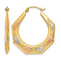 14K & White and Rose Rhodium Hollow Hoop Earrings view 1