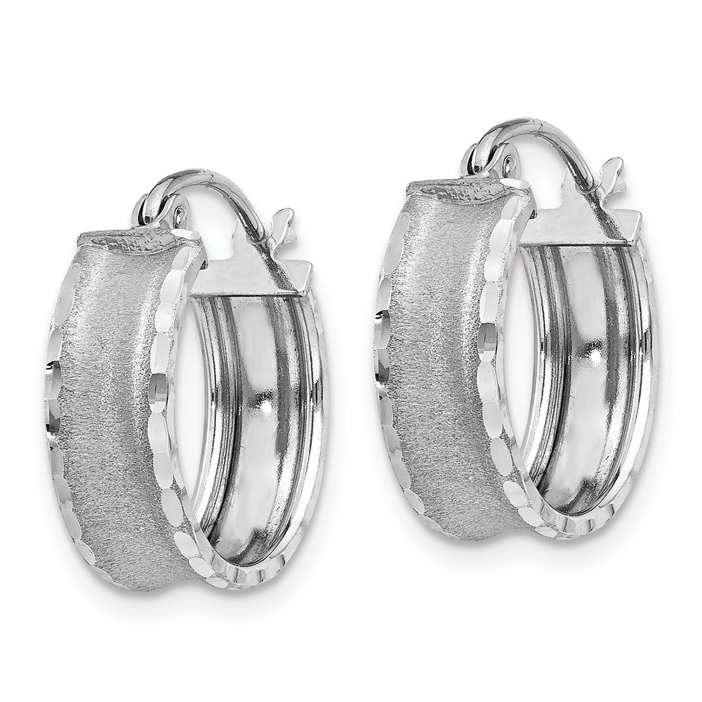 14K White Gold Diamond Cut Satin Hoop Earrings (TL789)