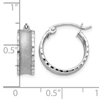 14K White Gold Diamond Cut Satin Hoop Earrings view 4