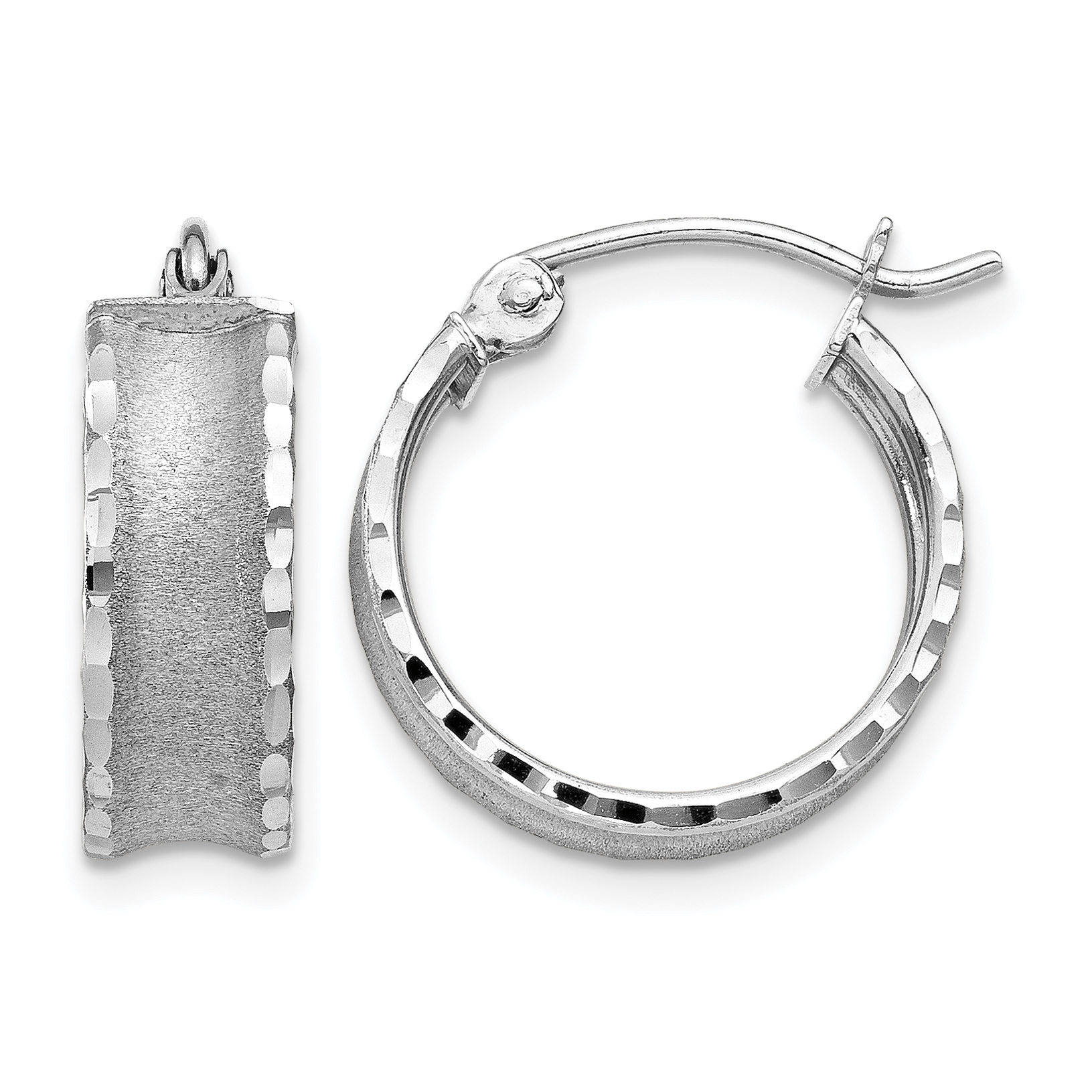 14K White Gold Diamond Cut Satin Hoop Earrings (TL789)