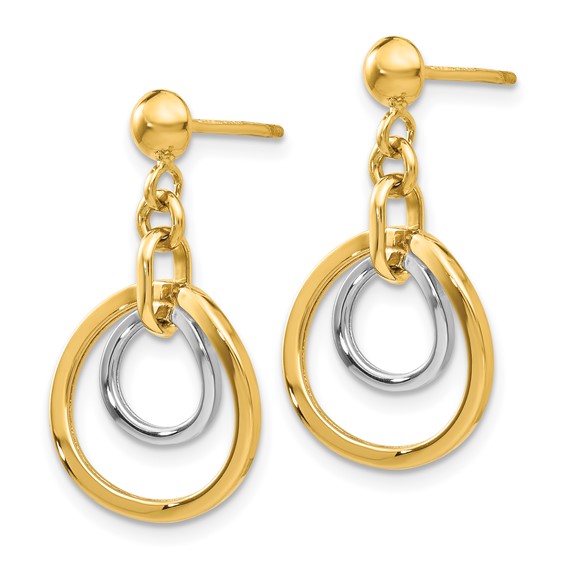 14k Two-tone Circle Dangle Post Earrings