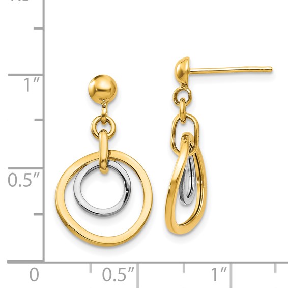 14k Two-tone Circle Dangle Post Earrings