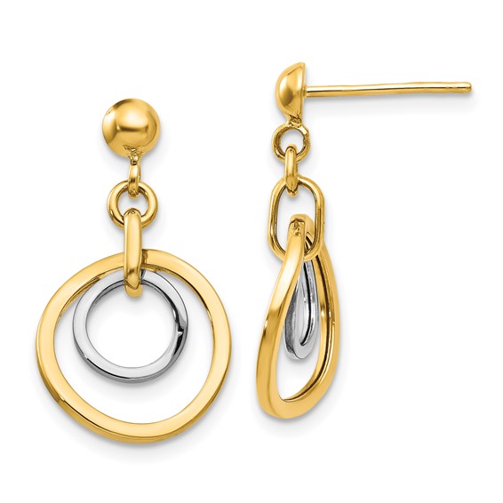 14k Two-tone Circle Dangle Post Earrings