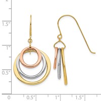 14K Tri-color Graduated Circles Dangle French Hook Earrings view 4