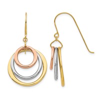 14K Tri-color Graduated Circles Dangle French Hook Earrings view 1