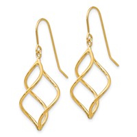 14K Yellow Gold Polished Short Twisted Dangle Earrings view 2