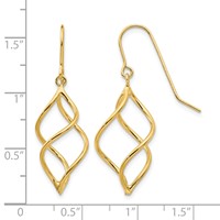 14K Yellow Gold Polished Short Twisted Dangle Earrings view 4
