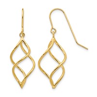 14K Yellow Gold Polished Short Twisted Dangle Earrings view 1
