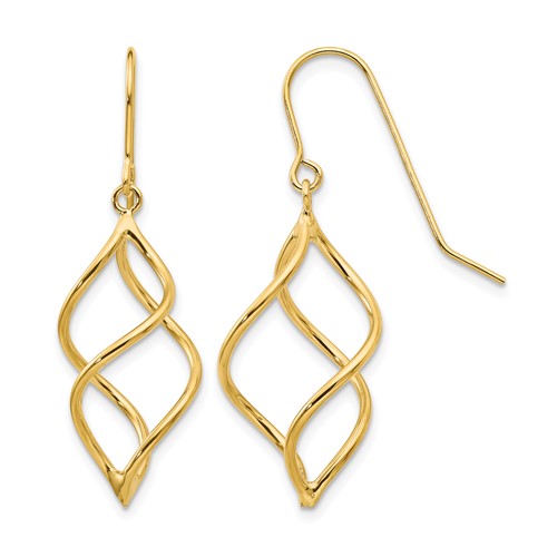 14K Yellow Gold Polished Short Twisted Dangle Earrings