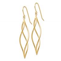 14K Yellow Gold Polished Long Twisted Swirl Drop French Hook Earrings view 2