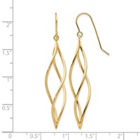 14K Yellow Gold Polished Long Twisted Swirl Drop French Hook Earrings view 4