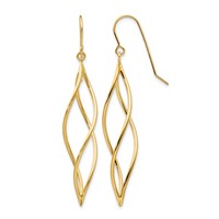 14K Yellow Gold Polished Long Twisted Swirl Drop French Hook Earrings view 1