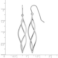 14K White Gold Polished Long Twisted Swirl Drop French Hook Earrings view 4