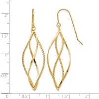 14K Yellow Gold Polished and Textured Twisted Dangle French Hook Earrings view 4