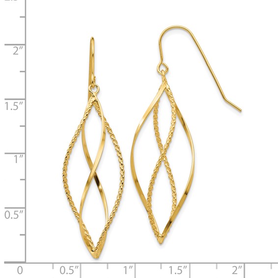 14k Polished and Textured Twisted Dangle French Hook Earrings