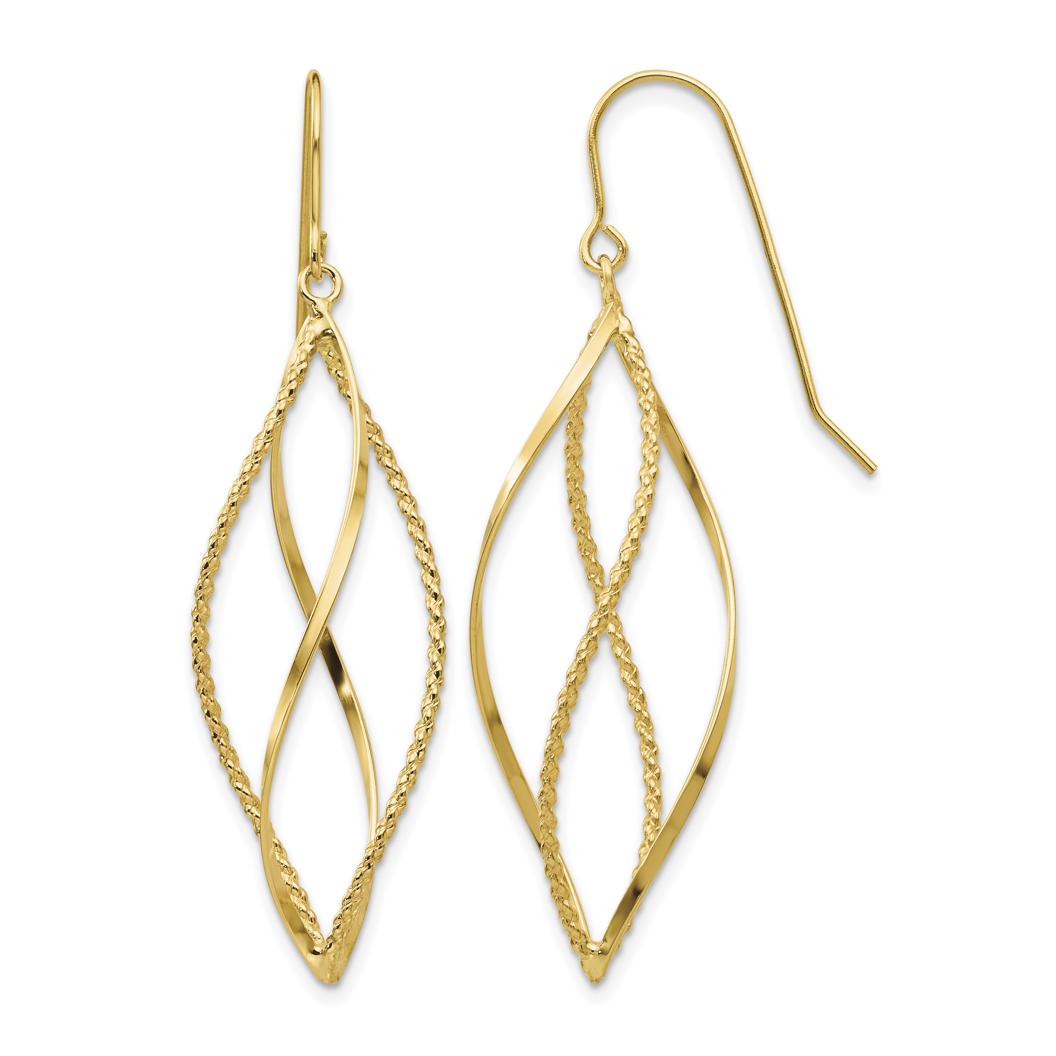 14k Polished and Textured Twisted Dangle Earrings (TL834)