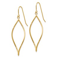 14K Yellow Gold Polished Twisted Oblong Dangle French Hook Earrings view 2