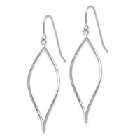 14K White Gold Polished Twisted Oblong Dangle French Hook Earrings view 2