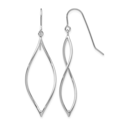 14K White Gold Polished Twisted Oblong Dangle French Hook Earrings