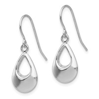 14K White Gold Open Teardrop Hollow Dangle French Hook Earrings view 2