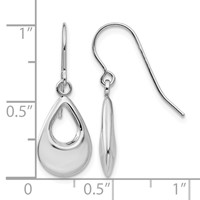 14K White Gold Open Teardrop Hollow Dangle French Hook Earrings view 4